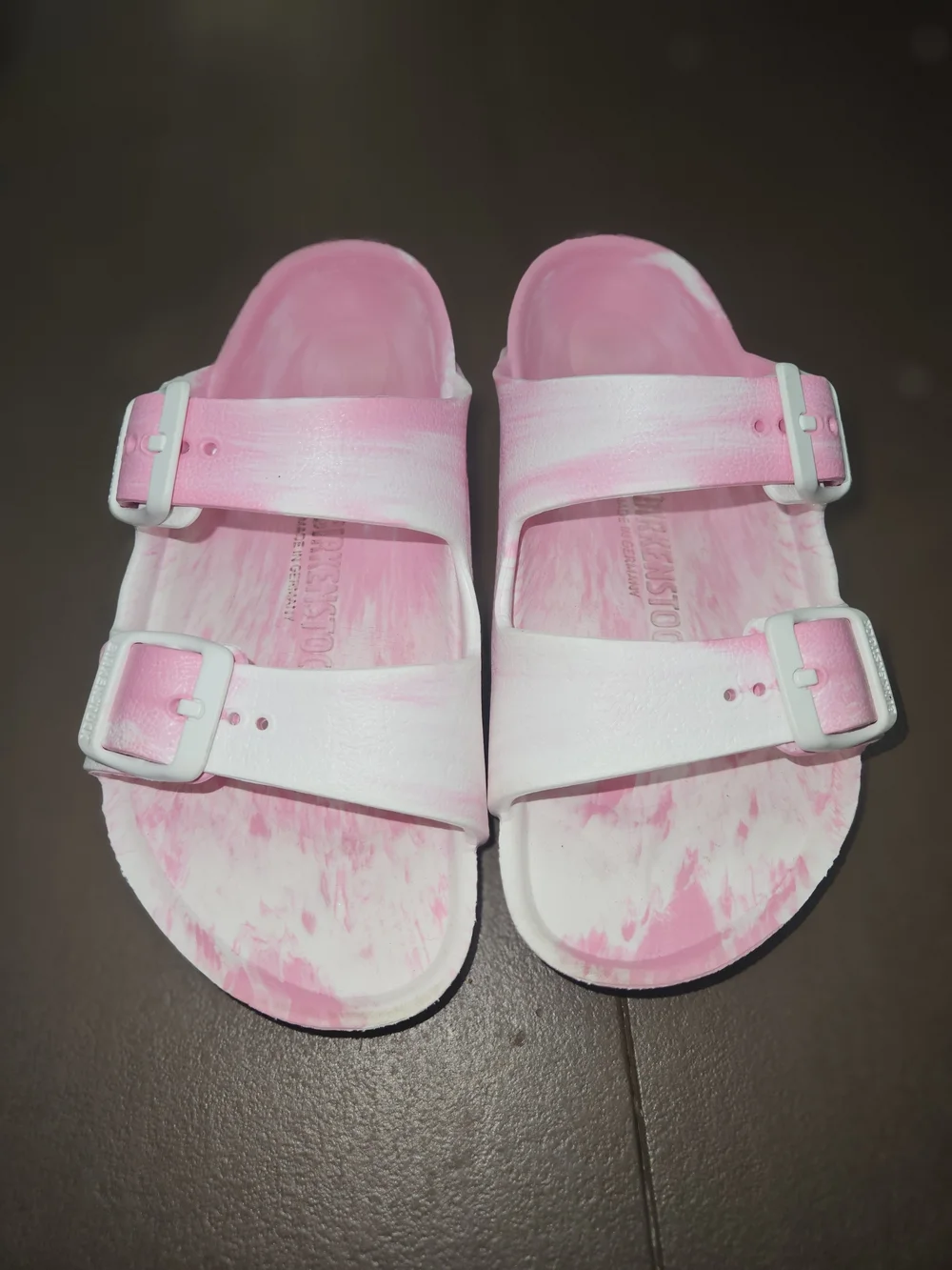 Birkenstock Kids Pink and White Tie-Dye Two-Buckle Sandals